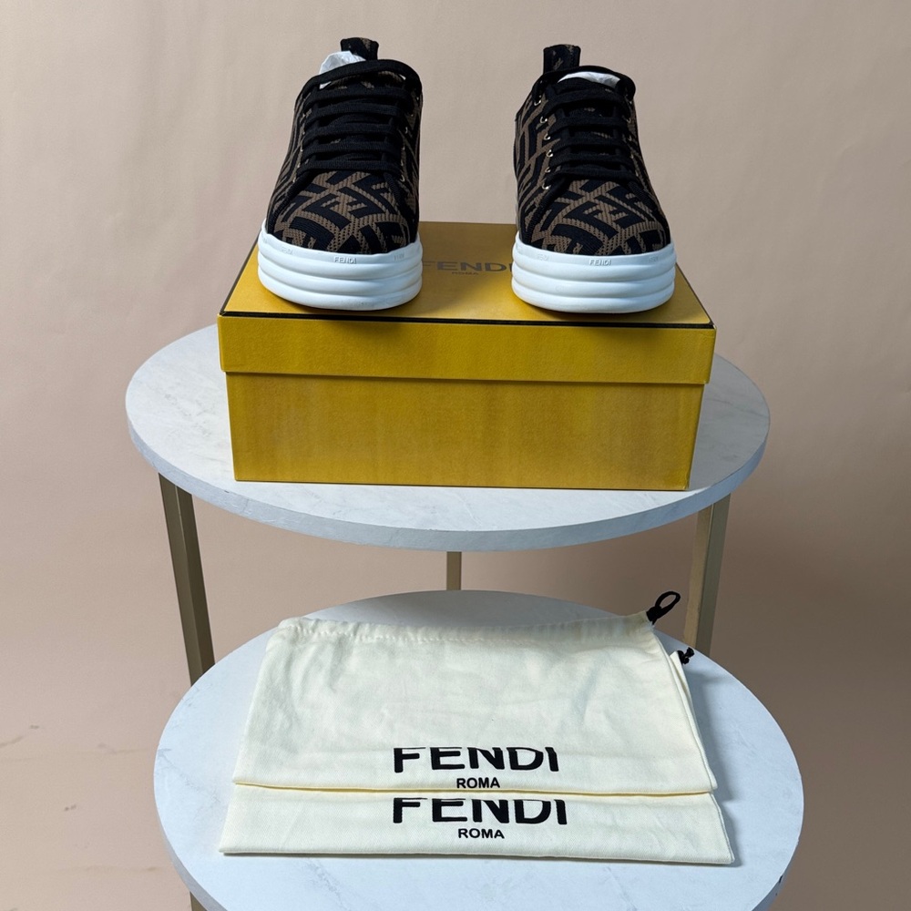 Fendi Black and Brown High-Top Sneakers